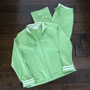 JM Collection Lime Green/White 2 Pieces Set - Zip-Up Jacket & Pants